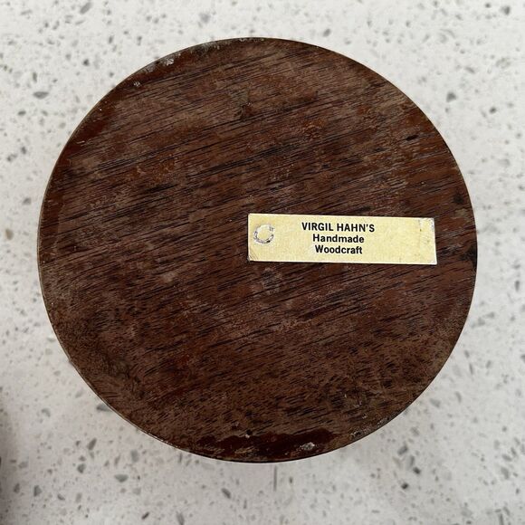 Vintage Hand Turned Wooden Ribbed Trinket Jewelry Box & Lid Handmade 4” READ - Picture 7 of 8